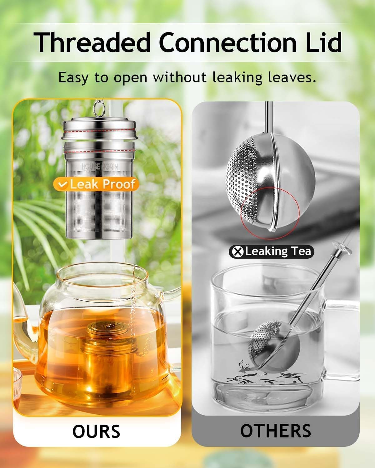 Tea Infuser (2 Pack with Scoop), Extra Fine Mesh Tea Infusers for Loose Tea, 18/8 Stainless Steel Tea Strainer with Extended Chain Hook, Tea Steeper for Brew Tea, Spices & Seasonings